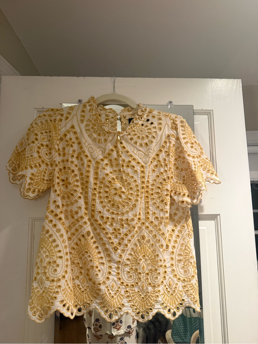 MINKPINK Yellow Eyelet Crochet Flutter Sleeve Blouse